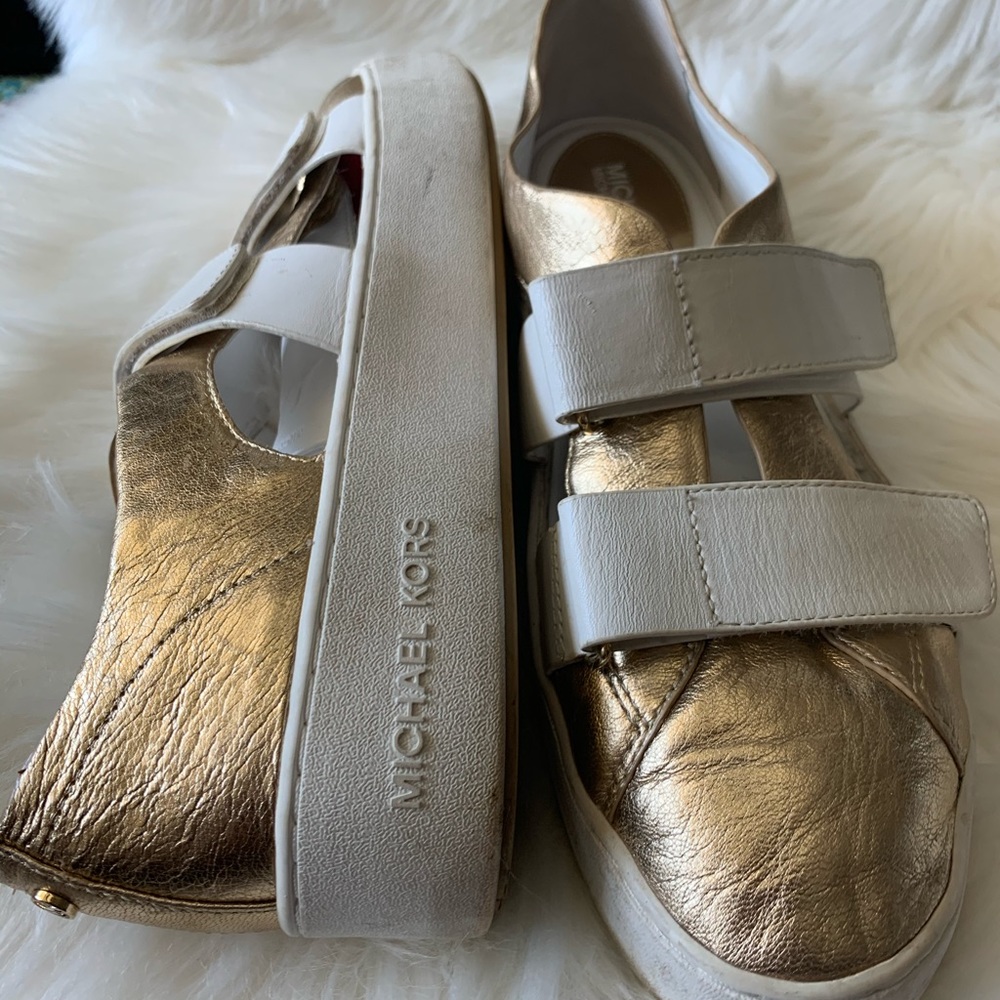 Michael Kors gold and white platform
